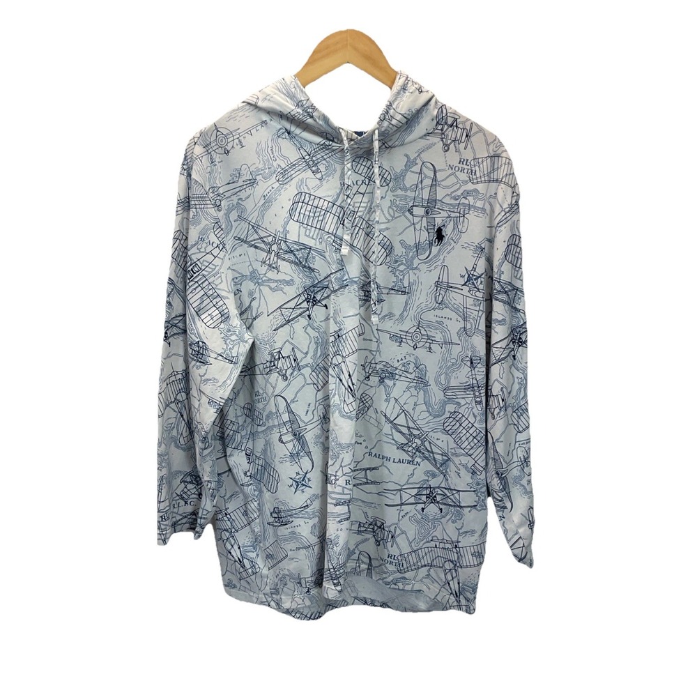 Polo Ralph Lauren Map Planes Hoodie Shirt Womens‎ XL Hooded Pullover Rare logo